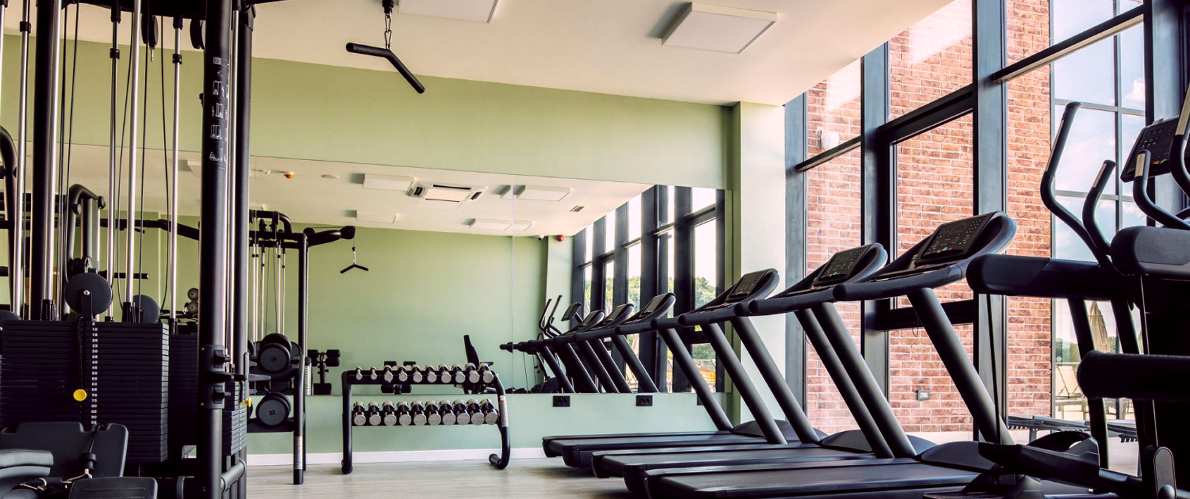 На фото располежены различные тренажеры для разных упражнений